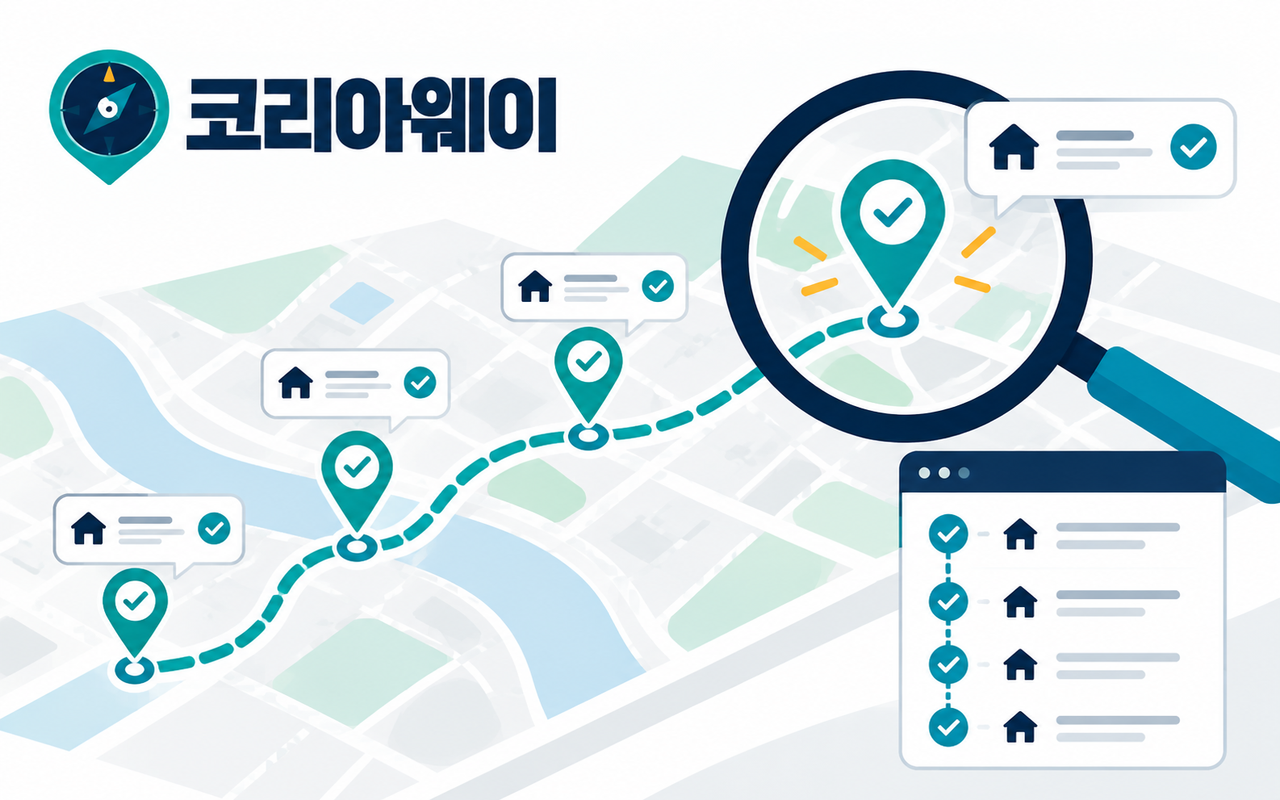 경로 위 지점마다 공식 주소를 점검하는 코리아웨이 안내 이미지